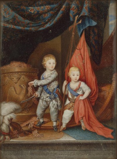 Ritratto dei Granduchi Alessandro Pavlovich e Costantino Pavlovich da bambini, 1790 da Unbekannt