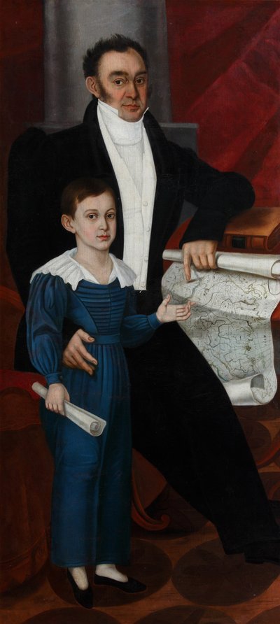 Ritratto di Konstantin Rogal-Levitsky con il figlio Philipp, c. 1830 da Unbekannt