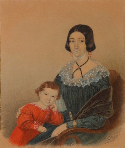 Ritratto di Maria Prokhorovna Krivtsova con il figlio Alessandro, 1841 da Unbekannt