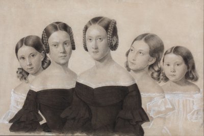 Ritratto delle sorelle Yelisaveta, Maria, Praskovya, Alexandra e Anna Dyakov, fine anni 1830 da Unbekannt