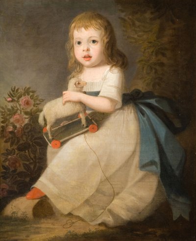 Ritratto di un bambino con una pecora giocattolo, 1850 da Unbekannt