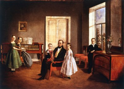 Ritratto di una famiglia in un interno, russo, c. 1840 da Unbekannt