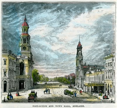 Ufficio postale e municipio, Adelaide, Australia Meridionale, Australia, c1880 da Unbekannt