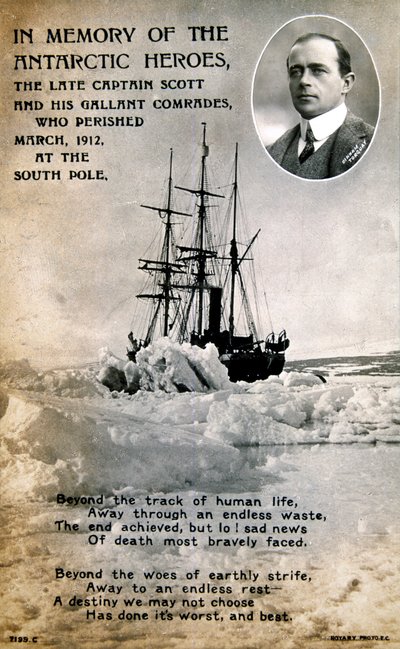 Cartolina commemorativa della sfortunata spedizione del Capitano Scott al Polo Sud, c1912 da Unbekannt