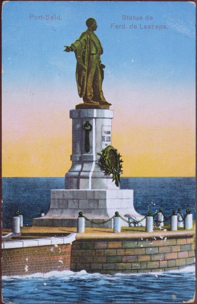 Cartolina raffigurante la Statua di Ferdinand de Lesseps al Porto di Said, inizio XX secolo (dopo una foto) da Unbekannt