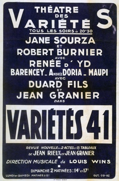 Poster pubblicitario Variétés 41 spettacolo di varietà, Francia da Unbekannt