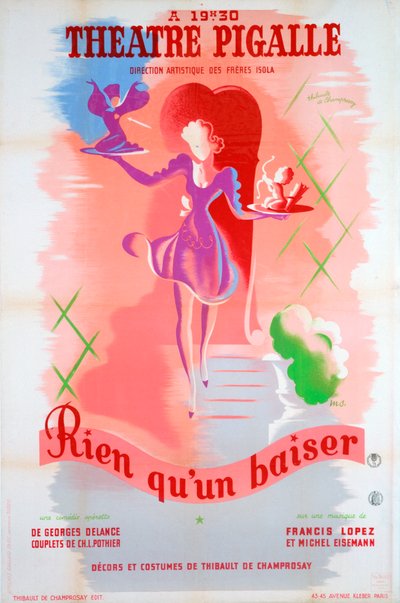 Poster per Just a Kiss, al Théâtre Pigalle, Parigi, XX secolo da Unbekannt