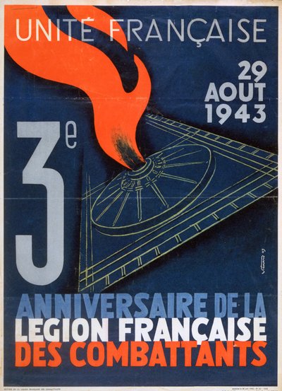 Poster per il 3° anniversario della fondazione della Legione Francese dei Combattenti, 1943 da Unbekannt