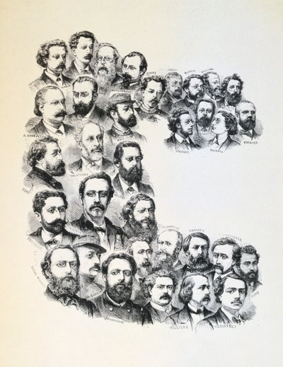 Poster con ritratti dei Comunardi, Comune di Parigi, 1871 da Unbekannt