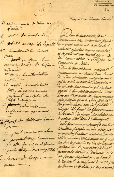 Note preparatorie per il Concordato, 22 novembre 1800 da Unbekannt