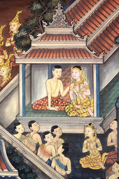 Principe Rama e Sita. Dettaglio di un murale sulle pareti interne del Vihara dell