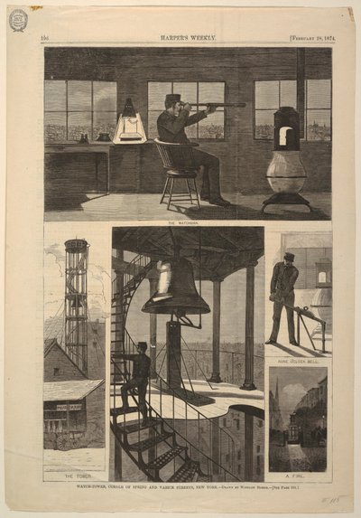 Stampa, Torre di guardia, angolo tra Spring e Varick Streets, New York, 28 febbraio 1874 da Unbekannt