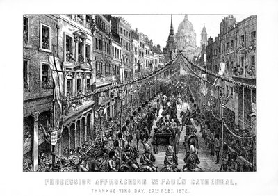Processione che si avvicina alla Cattedrale di San Paolo, Giorno del Ringraziamento, 27 febbraio, 1872, 1899 da Unbekannt