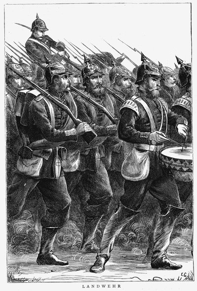 Soldati prussiani in marcia, Guerra Franco-Prussiana, settembre 1870 da Unbekannt