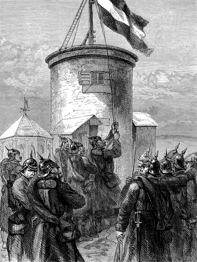 Truppe prussiane che issano la loro bandiera a Valerien, Guerra franco-prussiana, 1870-1871 c1880 da Unbekannt