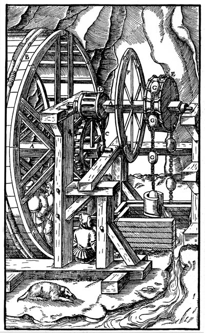 Pompa alimentata da uomini su un tapis roulant, 1556 da Unbekannt