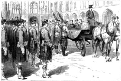 La regina Vittoria riceve i vecchi colori degli Highlanders di Seaforth, Windsor, 1885 da Unbekannt