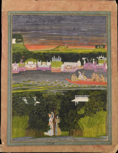 Radha e Krishna nella barca dell