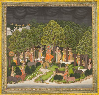 Radha e Krishna si incontrano nella foresta durante una tempesta, c. 1770 da Unbekannt