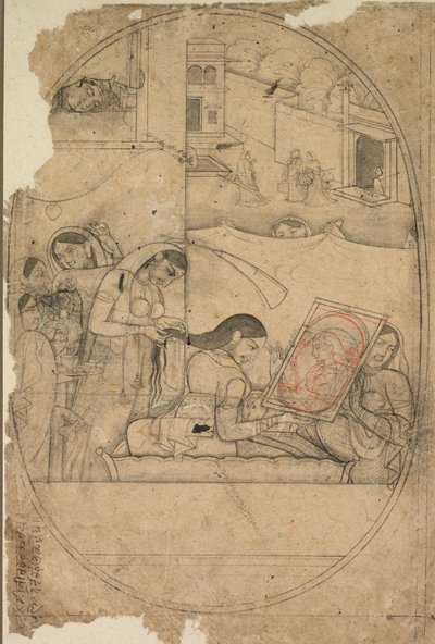 I capelli di Radha vengono acconciati, c. 1790-1800 da Unbekannt