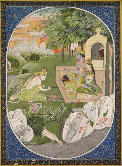 Rama, Sita e Lakshmana nella foresta, pagina dal Ramayana da Unbekannt