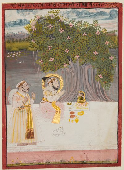 Rana Sangram Singh che Adora un Linga sotto un Albero di Banyan, c. 1712-15 da Unbekannt