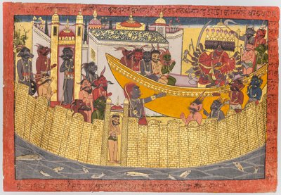 La sorella di Ravana si lamenta che il suo naso è stato tagliato da Lakshmana come i demoni..., 1690-1710 da Unbekannt