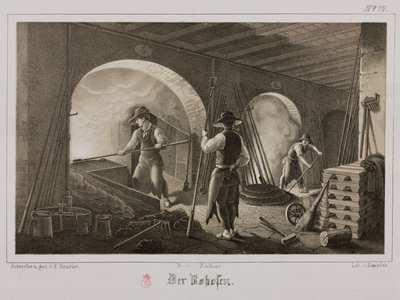Lavorazione delle materie prime, metallurgia - forgiatura di metalli preziosi, Germania, c 1851 da Unbekannt