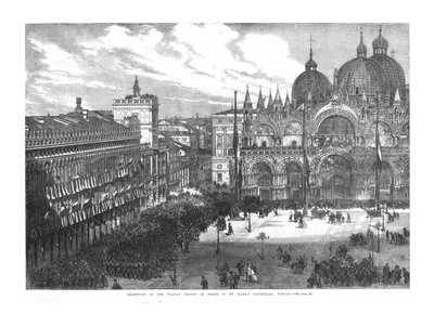 Accoglienza delle truppe italiane davanti alla Cattedrale di San Marco, Venezia, 1866 da Unbekannt