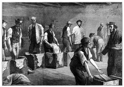 Riempimento di casse in un magazzino di tè, 1874 da Unbekannt