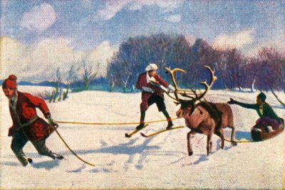 Corsa in slitta con renne in Svezia, c1928 da Unbekannt