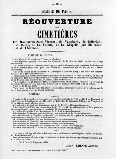 Reouverture des Cimetieres, dai manifesti politici francesi della Comune di Parigi, maggio 1871 da Unbekannt