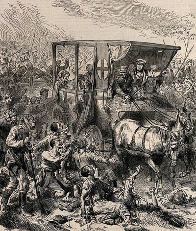 Salvataggio dei soldati russi feriti dal campo di battaglia, ca 1878 da Unbekannt
