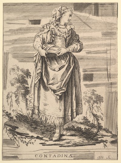 Copia inversa di Contadina, Recueil de diverses figures étrangères Inventées par F...., XVIII secolo da Unbekannt