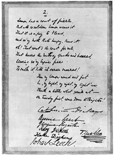 Lettera in rima di Charles Dickens a Mark Lemon, metà del XIX secolo da Unbekannt