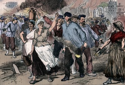 Rivoltosi e petroleuses che incendiano edifici pubblici a Parigi durante la Comune di Parigi, 1871, 1906 da Unbekannt