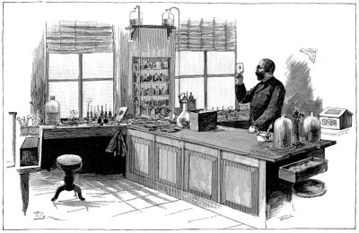 Robert Koch, batteriologo e medico tedesco nel suo laboratorio da Unbekannt