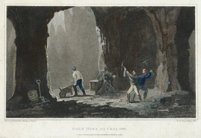 Salgemma: Minatori al lavoro in una miniera di sale vicino a Cracovia, Polonia, c1820 da Unbekannt