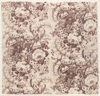 Cotone stampato a rullo con disegno di donna che suona un liuto, primi 1800 da Unbekannt