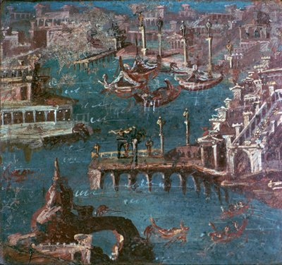 Pittura murale romana di una scena di porto da Unbekannt