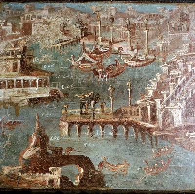 Affresco romano di una scena portuale, Stabiae, vicino a Pompei, Italia da Unbekannt
