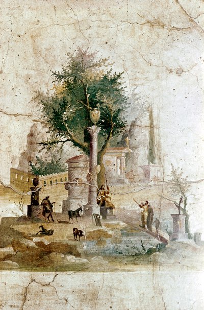 Affresco romano di un paesaggio mitico, Villa di Agrippa Postumo, vicino a Pompei, Italia da Unbekannt