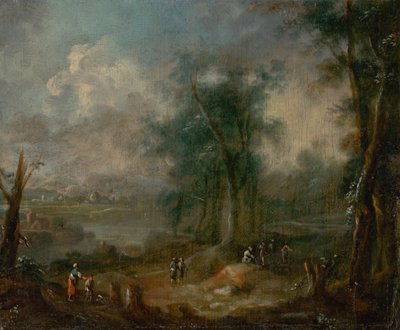 Paesaggio romantico con staffage figurale da Unbekannt