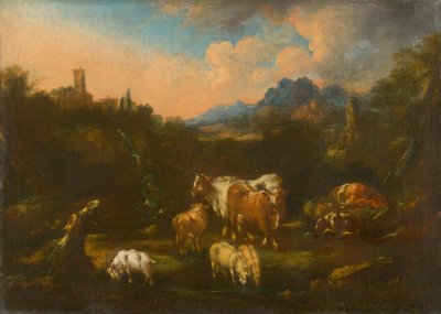 Paesaggio romantico con gregge da Unbekannt