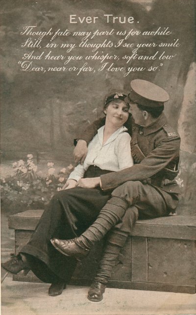 Cartolina romantica con un soldato e la sua amata da Unbekannt