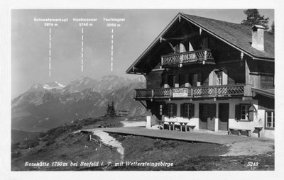 Rosshutte e le montagne Wettersteingebirge, vicino a Seefeld, Austria, XX secolo da Unbekannt