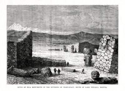 Rovine dei monumenti Inca nei dintorni di Tiahuanacu, a sud del lago Titicaca, Bolivia, 1877 da Unbekannt