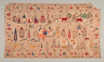 Rumal decorato con scene della vita di Krishna, 1700s da Unbekannt