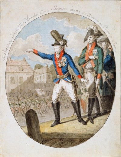 Il maresciallo di campo russo Alexander Suvorov ispeziona le truppe, c. 1794 da Unbekannt