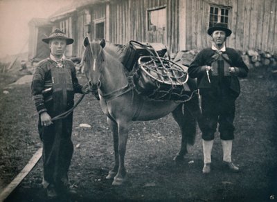 Highlanders di Saetersdalen con cavallo da soma, 1914 da Unbekannt